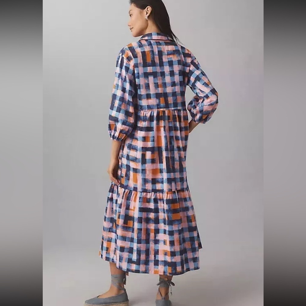 Anthropologie The Bettina Tiered Shirt Dress by Maeve XS Color: DARK BLUE NWT - Picture 3 of 8